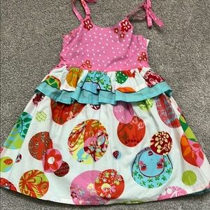 Oilily Pink/Blue Sleeveless Ruffle Sundress Floral And Nesting Doll Print 104/4